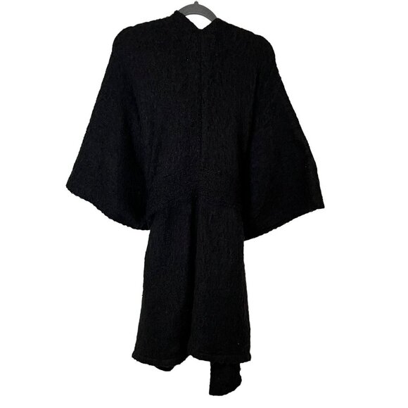 Michael Stars Tie Waist Poncho Fuzzy‎ Black Shawl Cozy Warm One Size - Picture 5 of 8